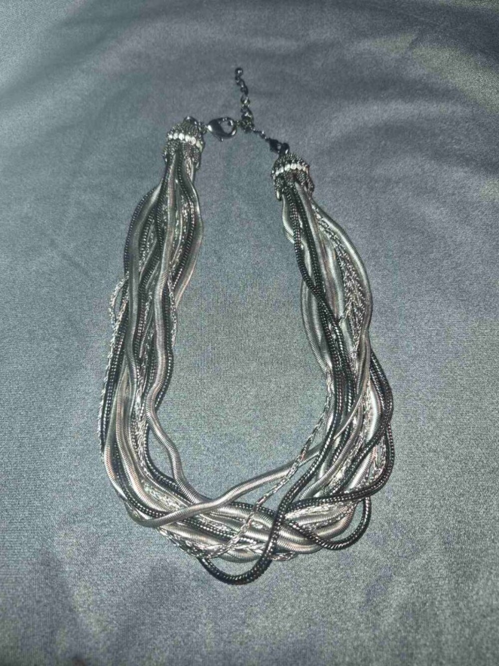 Kiam Family Sgiend Multistrand Black & Silvertone & Rhinestone Necklace